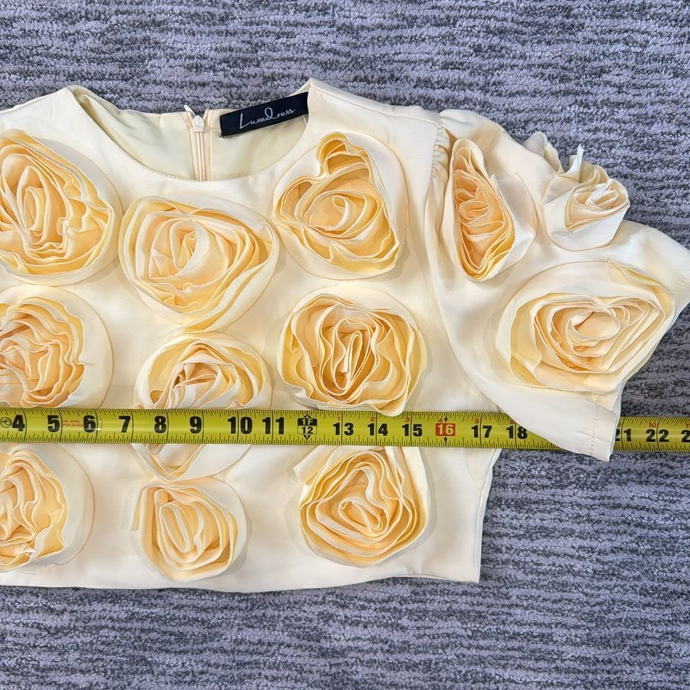NWT Luxe Dress Rose-appliqué Cropped Top / Skirt Set In Gelb Yellow Large - Picture 11 of 16